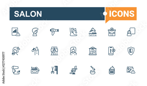 Salon line icons. Includes thin line towel, styling, cosmetic, barbers, haircut and more. Perfect for logos and infographic. Solid line editable stroke.