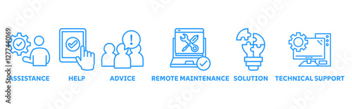 IT Expert icon SET vector illustration concept with icon of assitance, help ,advice, remote maintenance, solutions, technical support 