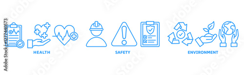 Icon set of hse web vector illustration concept with icons of health, safety, environment