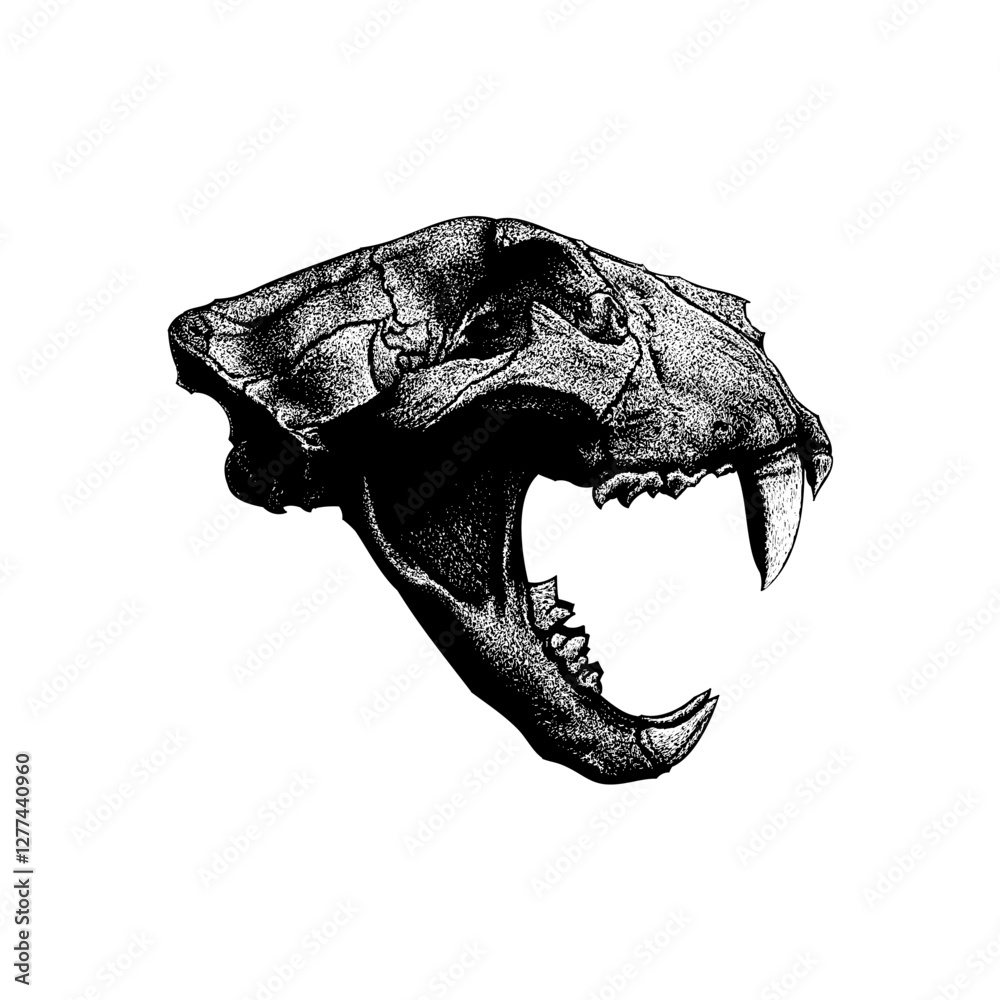 Fototapeta premium lion skull hand drawing vector isolated on background.