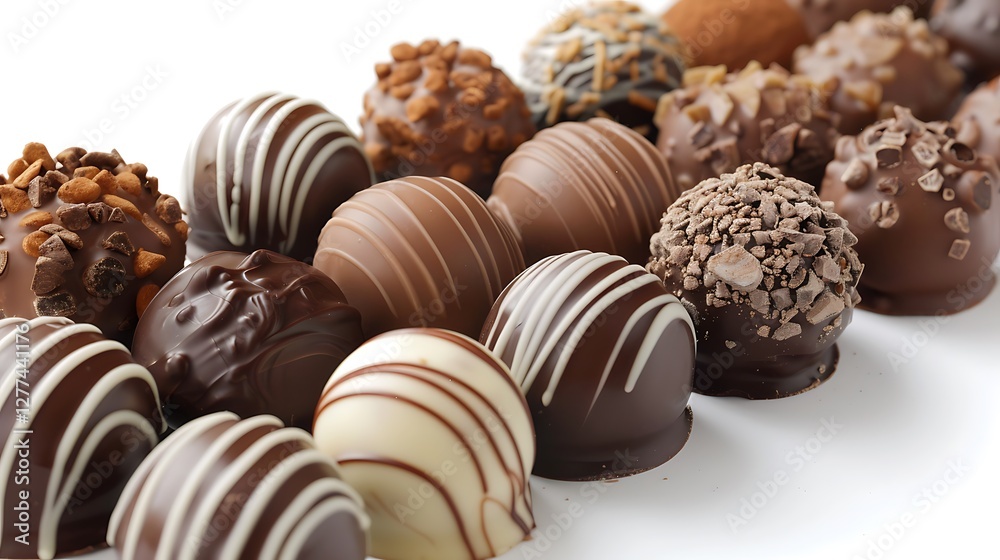 Assorted Gourmet Chocolate Truffles on White Background for Dessert and Sweet Treat Lovers Assorted Gourmet Chocolate Truffles on White Background for Dessert and Sweet Treat Lovers