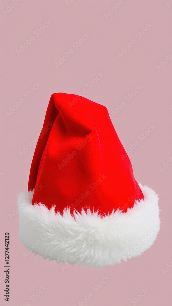 a classic red Santa hat with a white fur trim and a white pom-pom at the end a classic red Santa hat with a white fur trim and a white pom-pom at the end