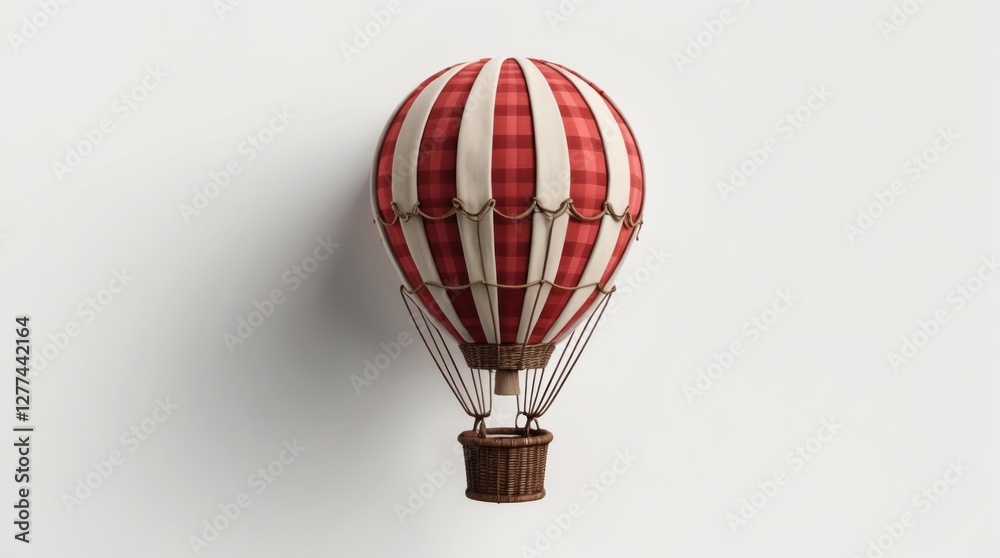 Fototapeta premium Hot Air Balloon with Plaid Pattern Floating in the Sky