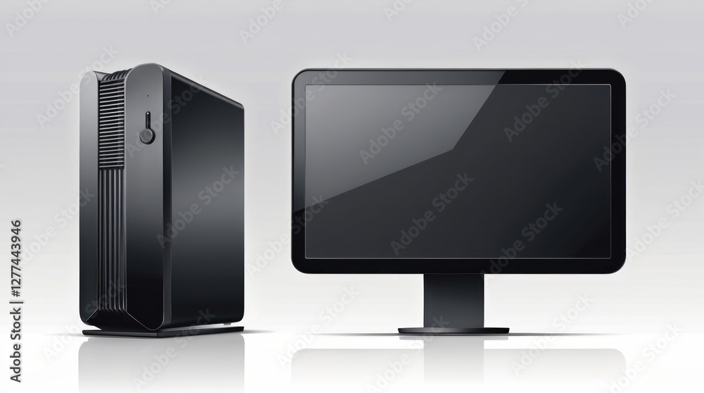 Modern Computer Setup with Sleek Desktop and Monitor for Professional Use Modern Computer Setup with Sleek Desktop and Monitor for Professional Use