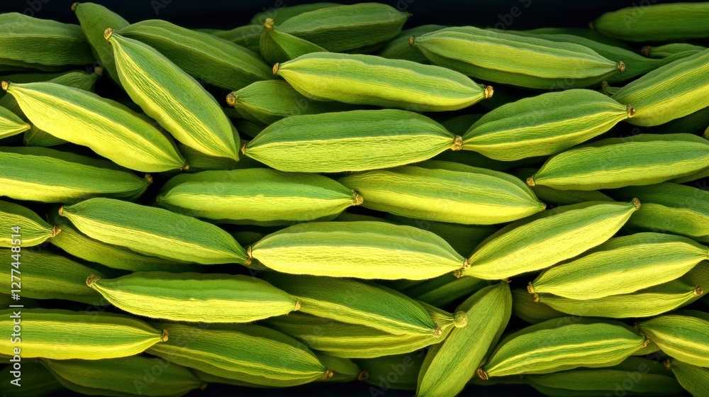 Heap of Fresh Green Sponge Gourd Vegetables in a Close Up Still Life Display Heap of Fresh Green Sponge Gourd Vegetables in a Close Up Still Life Display
