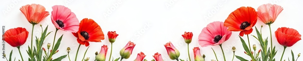 Vibrant poppy flowers pressed on a white background, delicate floral arrangement, floral, pressed flowers Vibrant poppy flowers pressed on a white background, delicate floral arrangement, floral, pressed flowers
