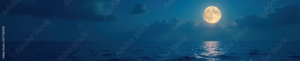 Tranquil full moon reflecting on calm ocean surface , ocean, sea Tranquil full moon reflecting on calm ocean surface , ocean, sea