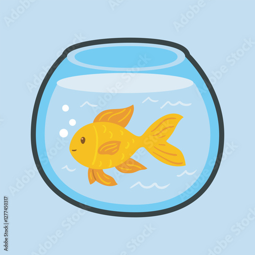 fish in the glass tank with outline flat vector design.