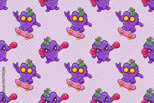 funny grape fruit character seamless pattern illustration background