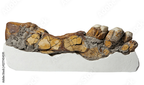 Fossil prehistoric foot, museum exhibit, paleontology, educational use photo