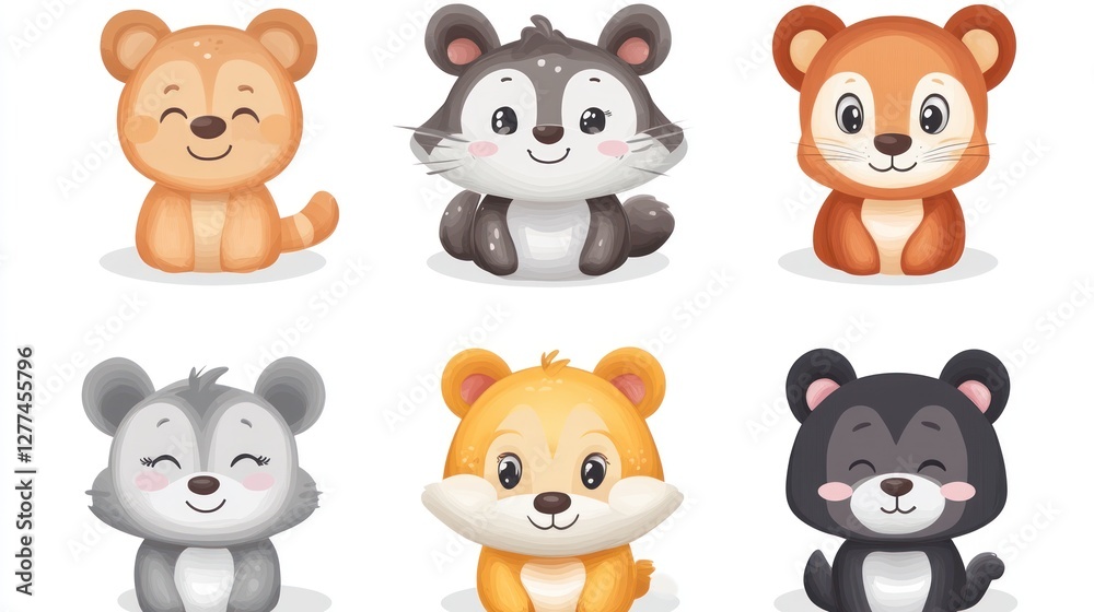 Obraz premium Cute cartoon animal illustrations.