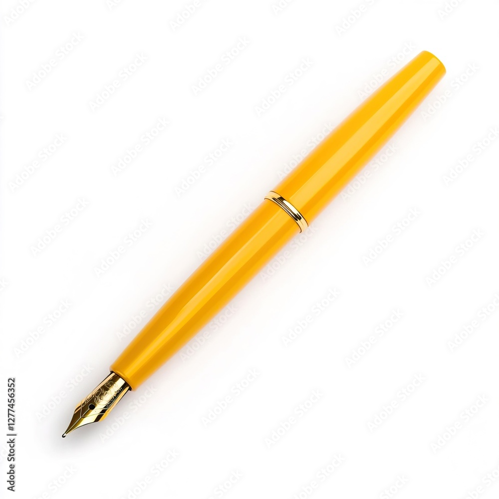 Elegant Yellow Fountain Pen on White Background for Write, School supplies concept. Elegant Yellow Fountain Pen on White Background for Write, School supplies concept.