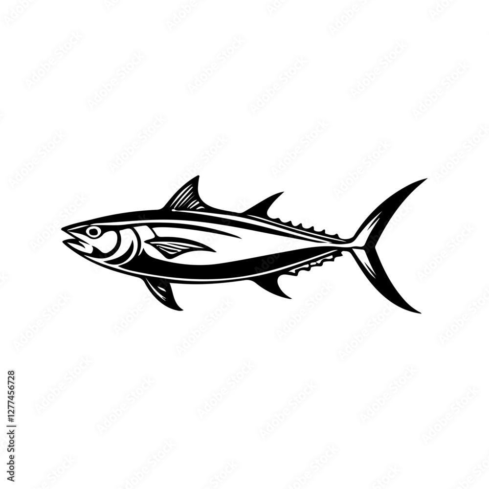 Obraz premium Tuna fish icons isolated on white background. Design elements for logo, label, emblem, sign, badge. Vector illustration.