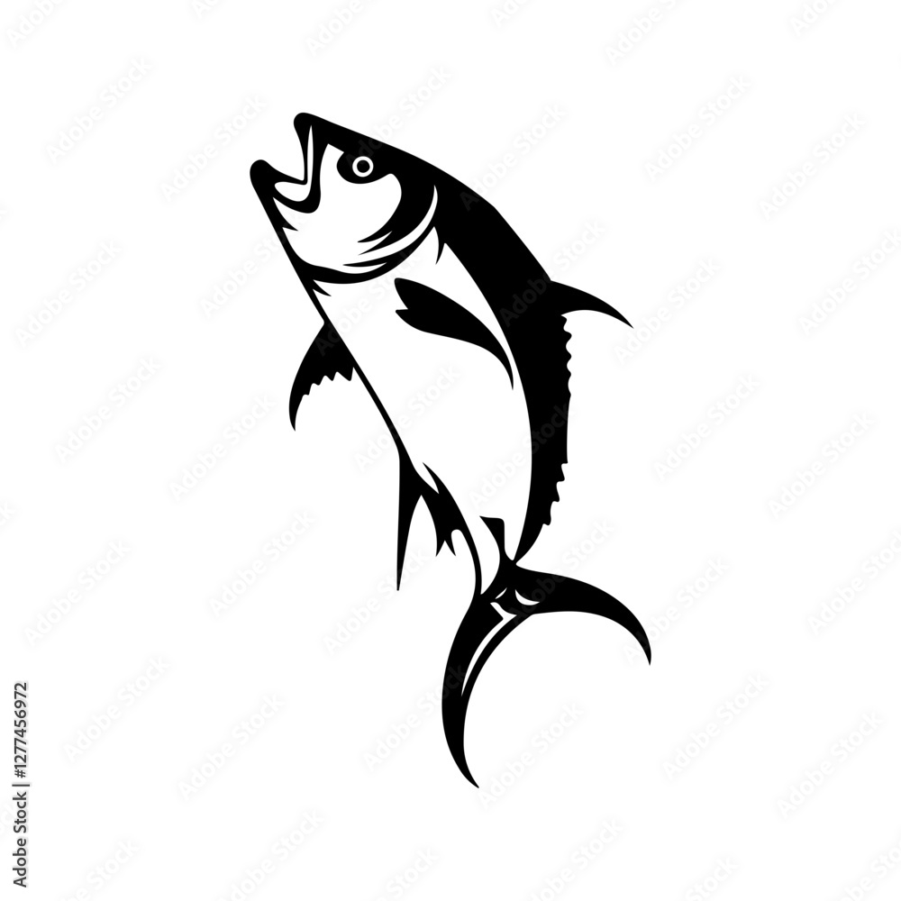 Obraz premium Tuna fish icons isolated on white background. Design elements for logo, label, emblem, sign, badge. Vector illustration.