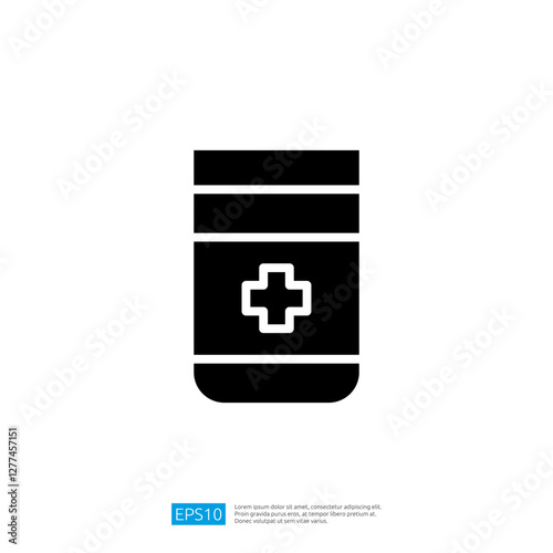 Medical Icon of Container Representing Medicine for Health and Wellness in Black and White Design