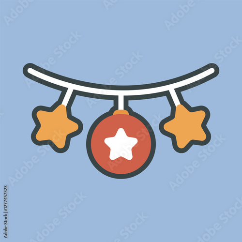 star and baubles accessory with outline flat vector design.