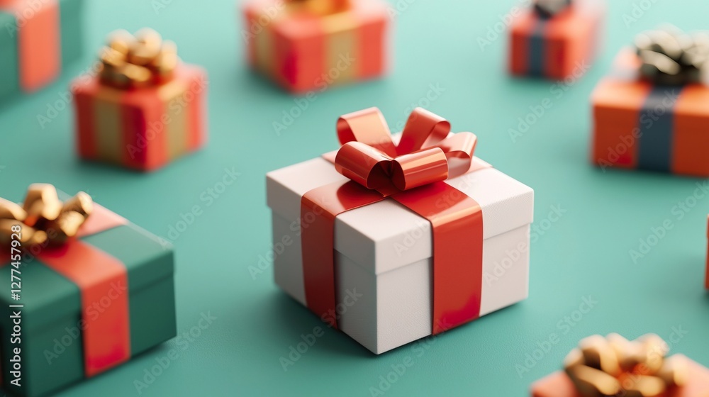 Obraz premium Vibrant Display of Assorted Gift Boxes on a Colorful Background, A gift in a beautiful box concept.