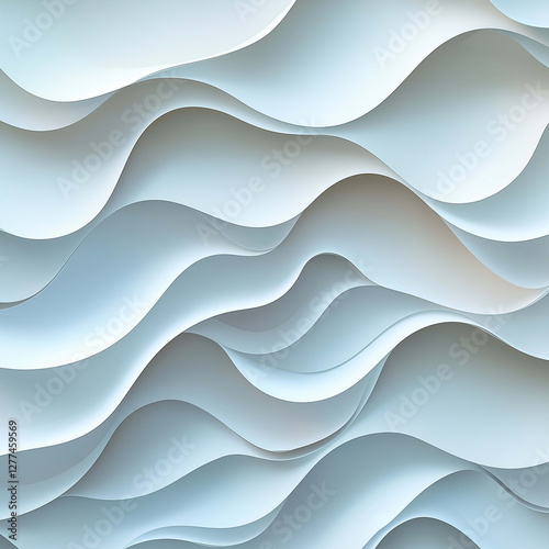 Soft waves of textured paper create serene and calming background, showcasing smooth curves and gentle gradients in light blue tones. Ideal for modern design projects