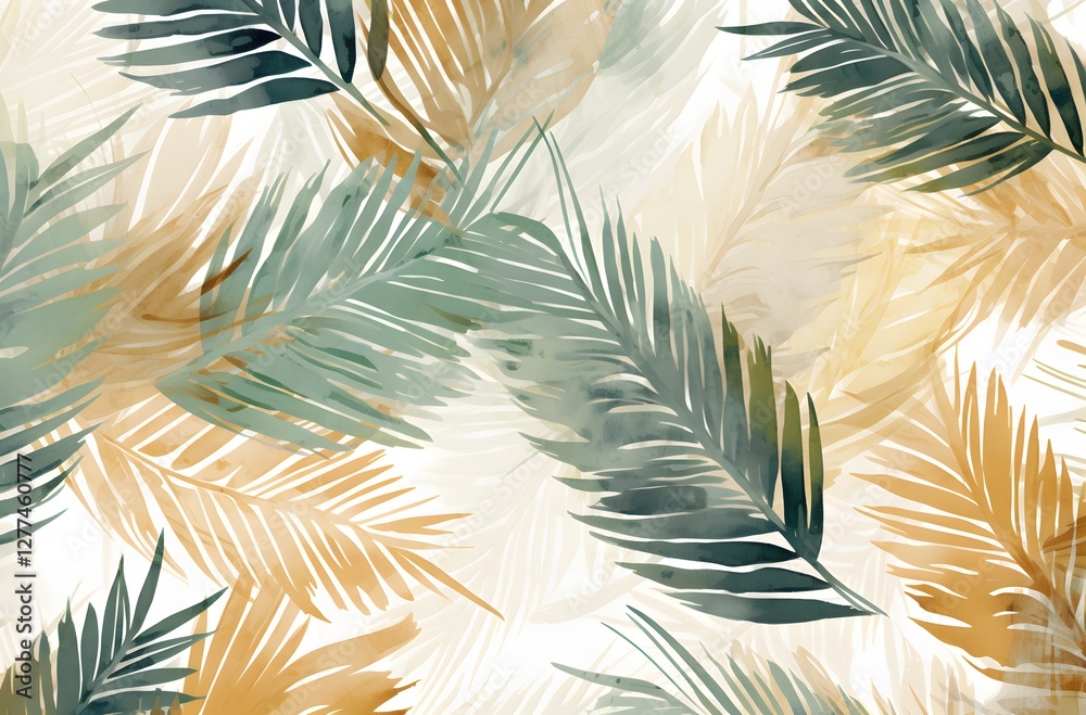 Naklejka premium Seamless background with leaves watercolour. Seamless pattern with leaves on white background. 