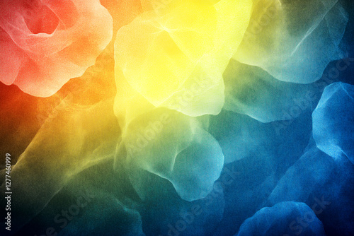 Colorful background with a rainbow of colors and a few dots. The background is a mix of blue, yellow, and red