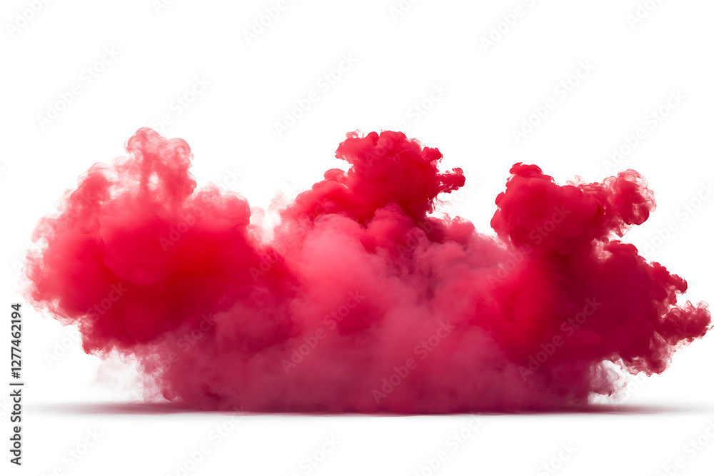 Fototapeta premium A vibrant explosion of red smoke against a white background, creating a dramatic visual effect.