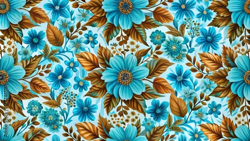 Teal and Brown Floral Seamless Pattern Vibrant Blooms, Digital Painting, Botanical Design Floral Pattern, Botanical Illustration