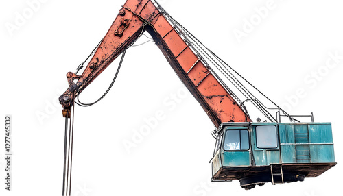 Industrial excavator arm, construction site background, working machine, for industrial articles photo