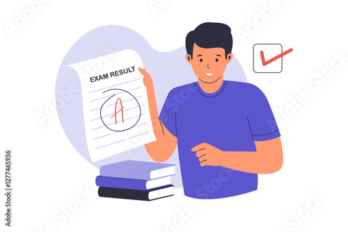 Illustration of man gets good exam results. Illustration for websites, landing pages, mobile apps, posters and banners.