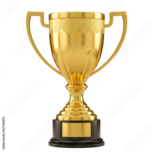 Isolated on a white background, a gleaming golden trophy cup shines brightly. It embodies the essence of a sports tournament award, celebrating the triumph of the winner. 3D rendered image