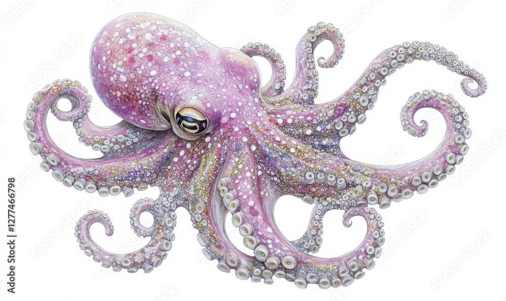 Fototapeta premium Colorful octopus gracefully swimming through vibrant coral reef teeming with marine life