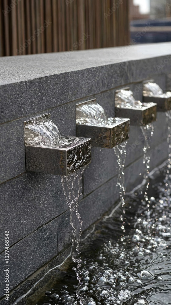 Obraz premium Modern water feature flowing from stone wall