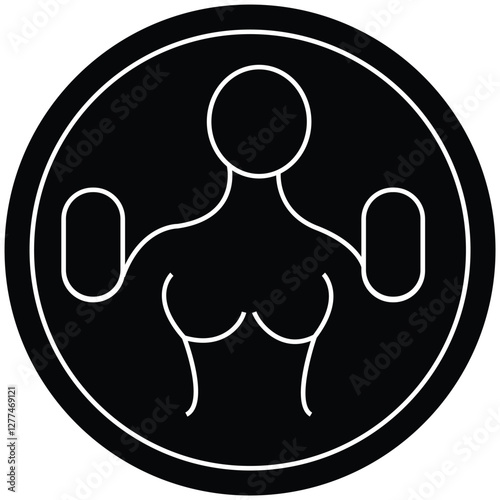 Bodybuilding Icon with Transparent Background – Circular icon with flexing arms, symbolizing gym workouts, muscle building, and physical fitness with transparent background.