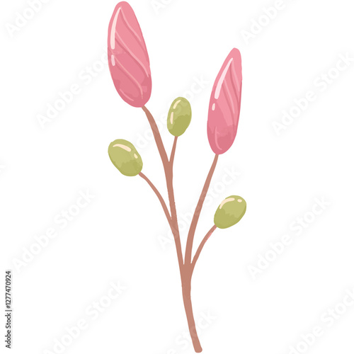 A cluster of frangipani buds in watercolor showing early bloom stages