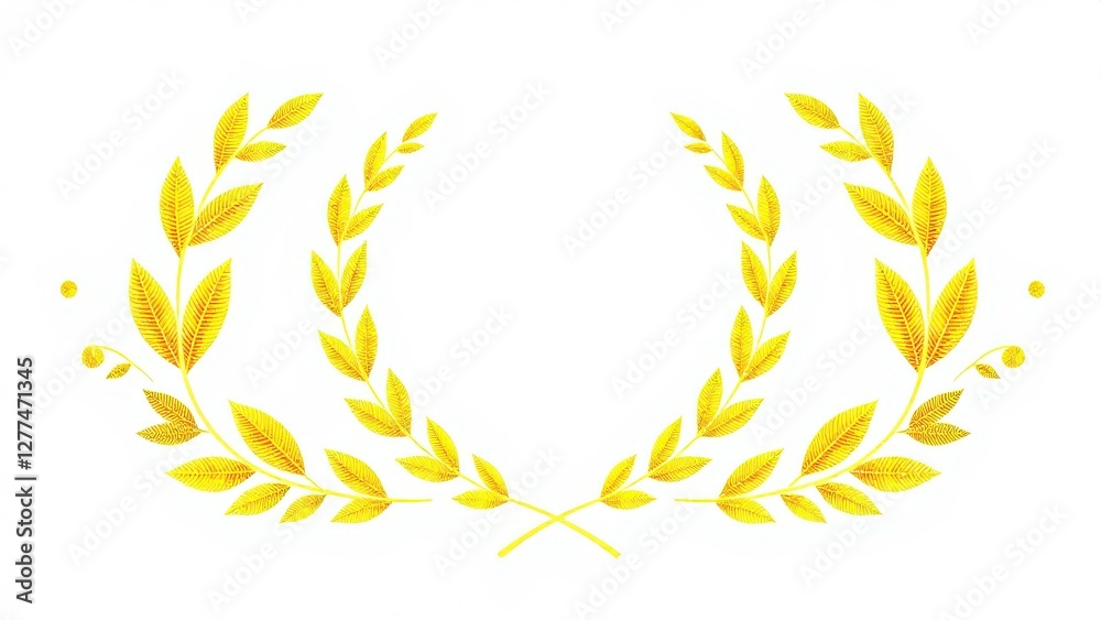 a golden laurel wreath with a symmetrical design, featuring evenly spaced leaves and an open center. a golden laurel wreath with a symmetrical design, featuring evenly spaced leaves and an open center.