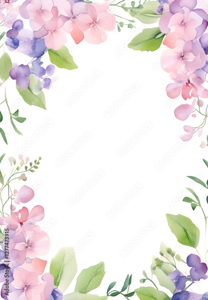 Pink flowers frame with leaves on white background. pink flowers in white frame and floral frame. Pink flowers frame with leaves on white background. pink flowers in white frame and floral frame.