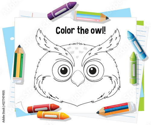 Colorful Owl Doodle with Pencils