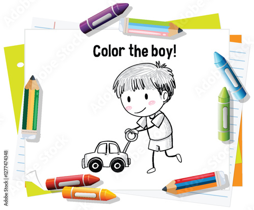 Coloring Fun with Boy and Car