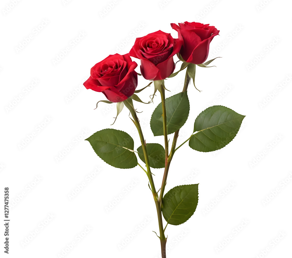 Obraz premium Red Roses with long stems isolated against a white background with a white background
