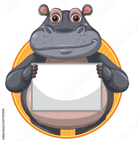 Hippo Holding Blank Sign Illustration