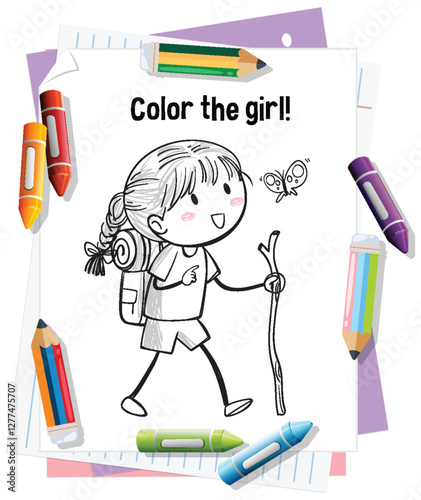 Coloring Adventure with Girl and Butterfly