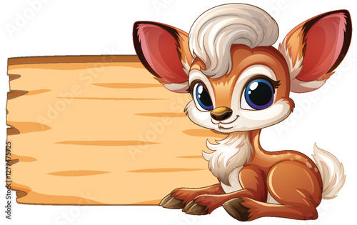 Cute Cartoon Deer with Wooden Sign