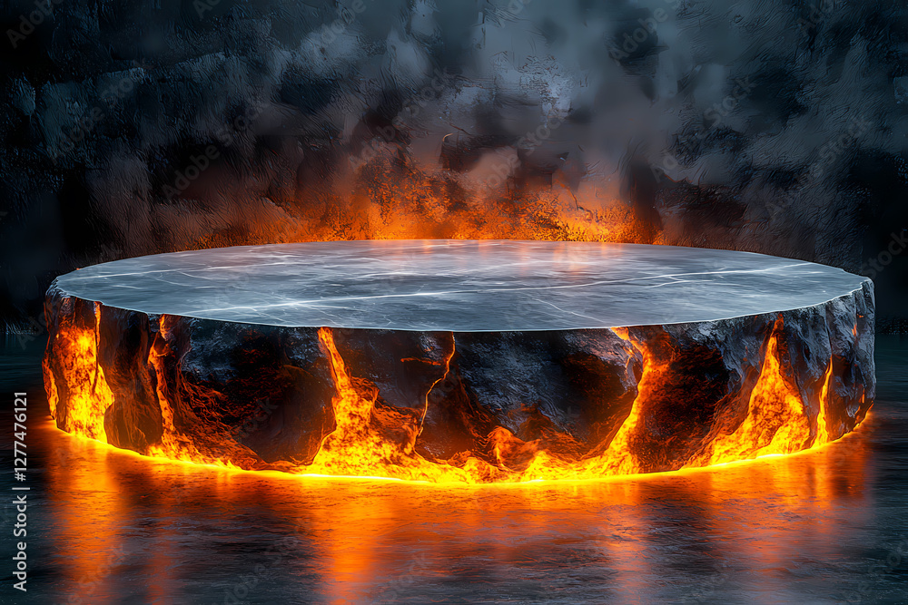 Background fire and lava podium, 3d product render stand. podium stage minimal abstract background beauty dreamy space studio pedestal
Background fire and lava podium, 3d product render stand. podium stage minimal abstract background beauty dreamy space studio pedestal