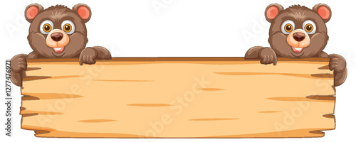 Cute Bears Holding Wooden Sign