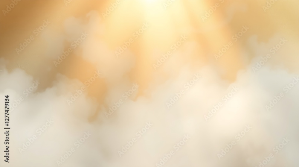 Obraz premium Delicate watercolor painting with volumetric lighting and a clean gold textured background. The illustration shows light beams cutting through fog, creating translucent washes, with fluid brushstrokes