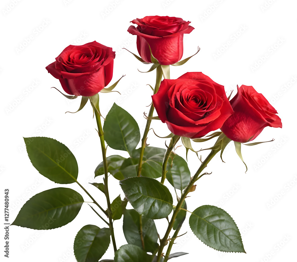 Red Roses with long stems isolated against a white background with a white background Red Roses with long stems isolated against a white background with a white background