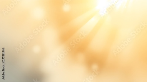 Delicate watercolor painting with volumetric lighting and a clean gold textured background. The illustration shows light beams cutting through fog, creating translucent washes, with fluid brushstrokes