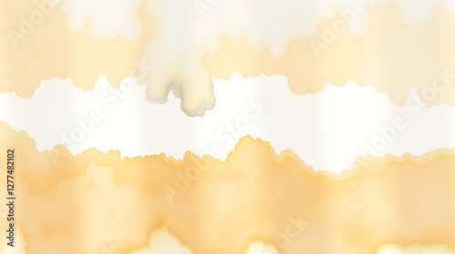 Delicate watercolor painting with volumetric lighting and a clean gold textured background. The illustration shows light beams cutting through fog, creating translucent washes, with fluid brushstrokes