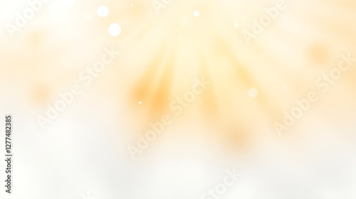 Delicate watercolor painting with volumetric lighting and a clean gold textured background. The illustration shows light beams cutting through fog, creating translucent washes, with fluid brushstrokes