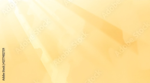 Delicate watercolor painting with volumetric lighting and a clean gold textured background. The illustration shows light beams cutting through fog, creating translucent washes, with fluid brushstrokes