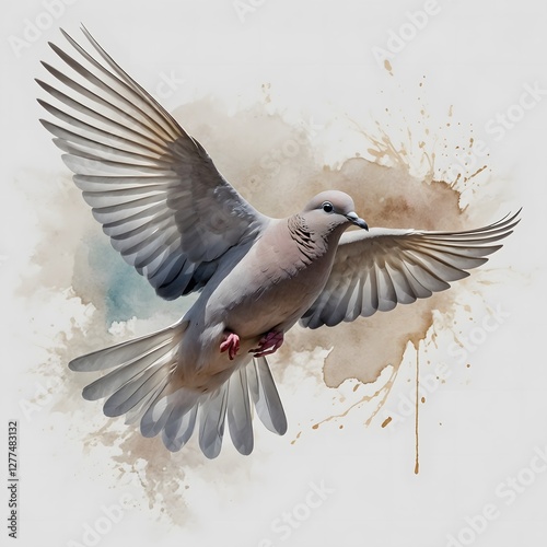 Minimalist Dove in Flight with Delicate Lines and Soft Watercolor Wash